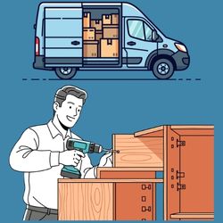 Delivery van and installing furniture icon